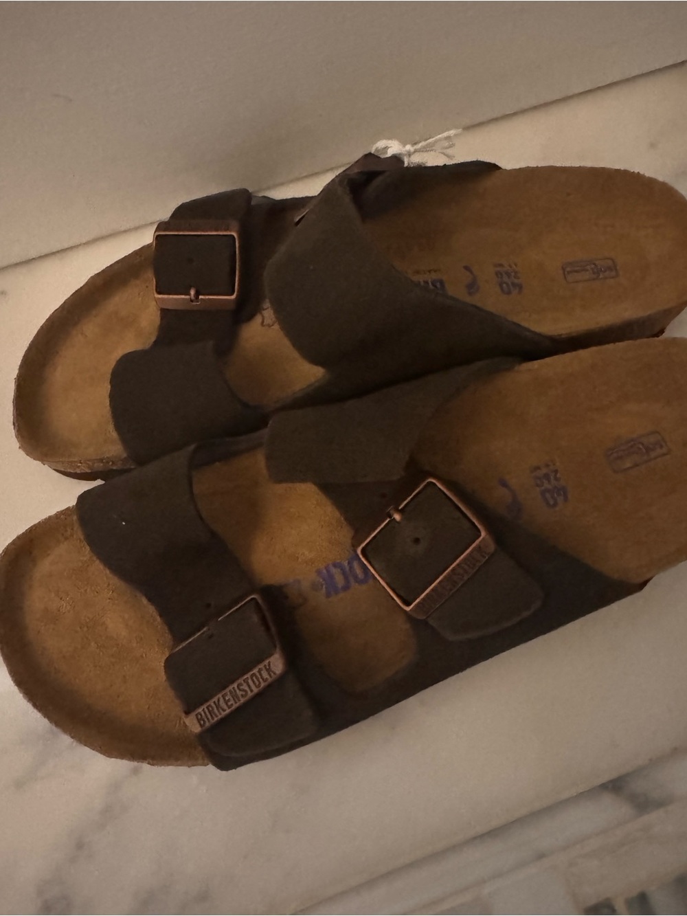 Birkenstock Arizona Sandals in Mocha Dark Brown Suede Narrow Soft Footbed 40 - Picture 12 of 14